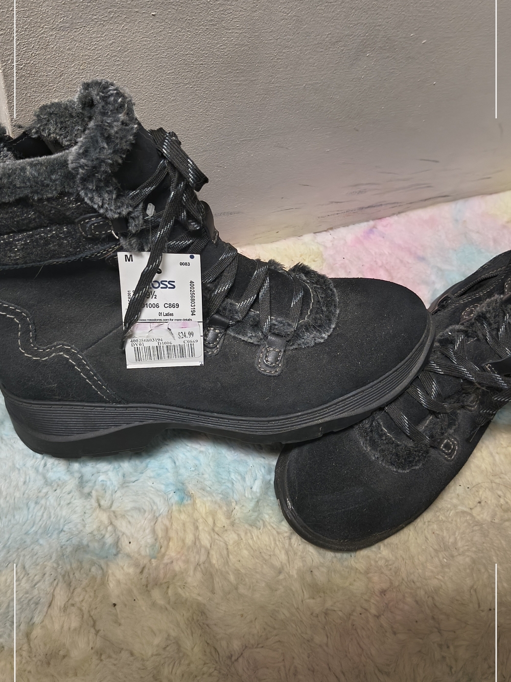 Black Women's Winter Lace-Up Fur Trim Boots - BOSS